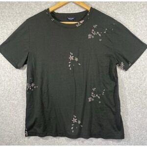 Splendid Top Womens Large Dark Green Purple Floral‎ Crew Short Sleeve T-Shirt